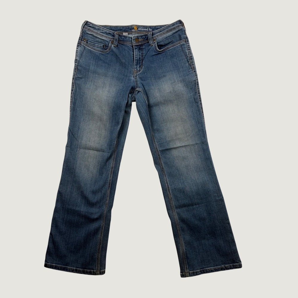 Carhartt Relaxed Fit Jeans Womens Straight Leg Stretch Denim 8S Blue Workwear